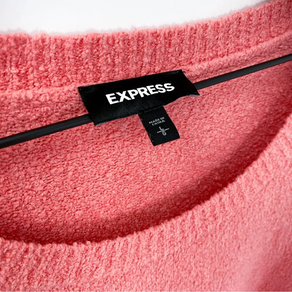 Express Boyfriend Boucle Sweater - Coral, Size Large | Oversized Fit - Image 3