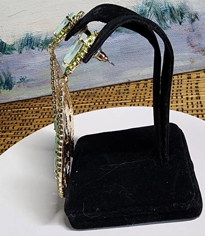 Statement Green Crystal Teardrop Drop Earrings - Image 3