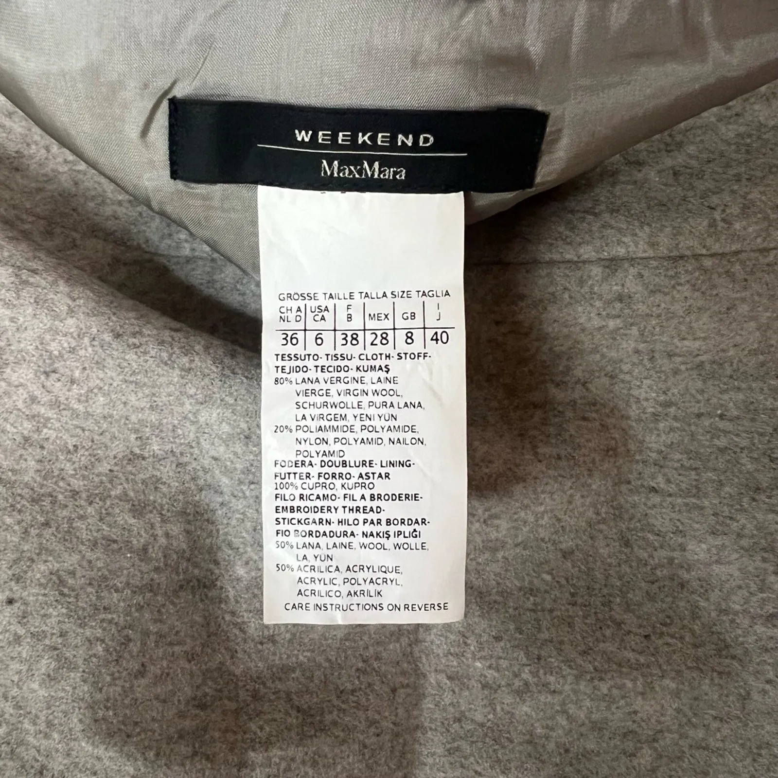 WEEKEND MaxMara Womens 6 Grey Embroidered Virgin Wool Tiered Floral Skirt - Image 6