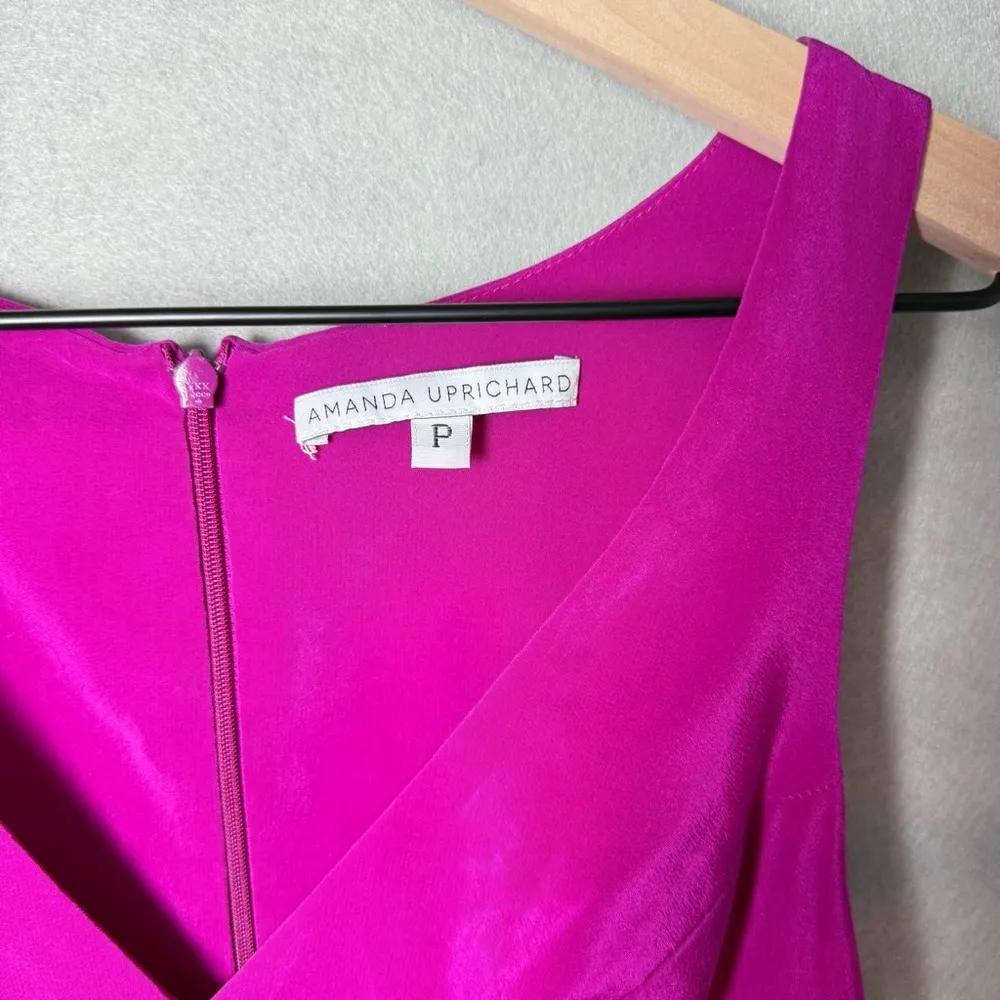 Amanda Uprichard Sleeveless V-Neck Silk Mini Dress Bright Pink size Small - Image 4