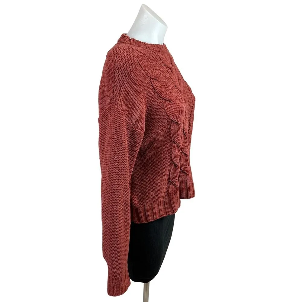 American Eagle Burnt Orange Cable Knit Crew Long Sleeve Sweater Top Size XS - Image 3
