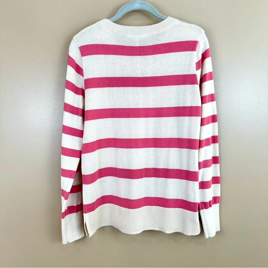 Time and Tru Pink Cream & Red Knit Heart Striped Long Sleeve Sweater Medium - Image 9