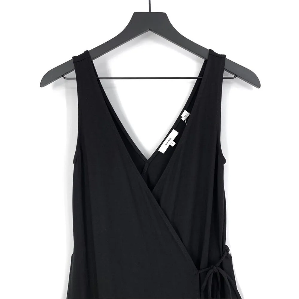 Vince V-Neck Sleeveless Jersey Wrap Dress, Black, Women's, S