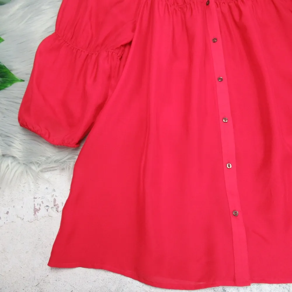 VANESSA VIRGINIA Silvi Red Silk Sheer Peasant Blouse Womens Size S - Image 9