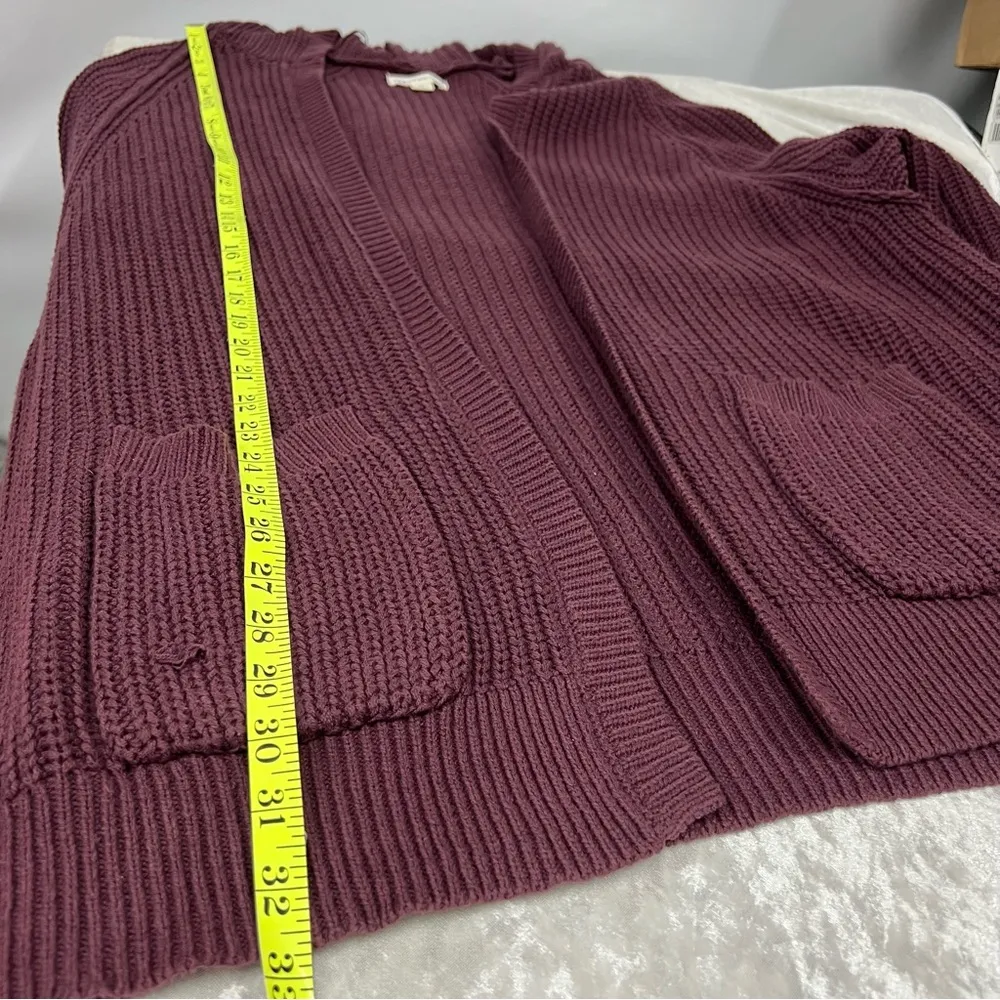 Burgundy knit hooded open cardigan xl sweater w/pockets - Image 3