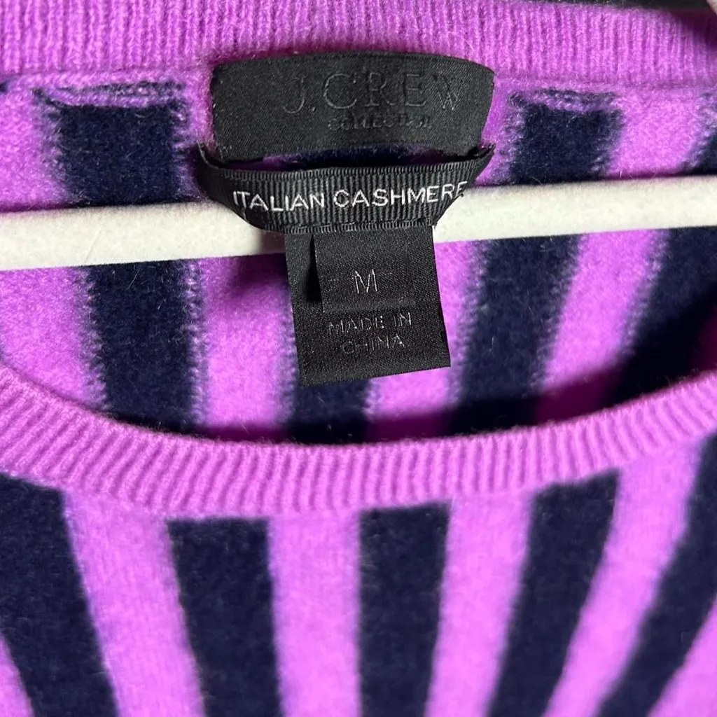 J.Crew Italian Cashmere Sweater Vest Purple w/ Navy Stripes | Medium - Image 3