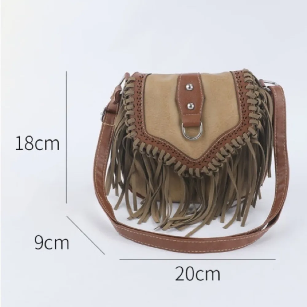 Boho Fringe Crossbody Bag Tan Faux Suede Western Hippie Style NWT Brown - Image 6
