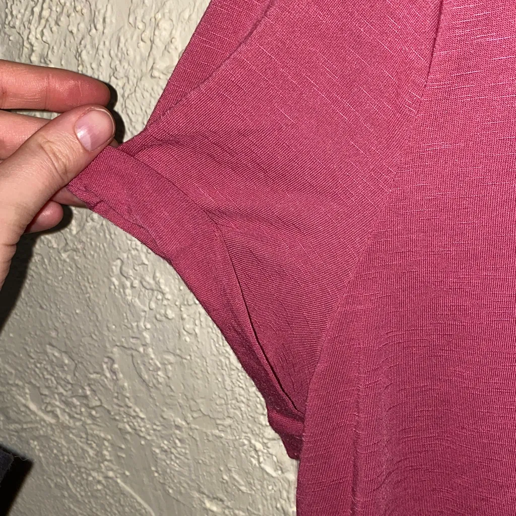 White House Black Market Pink V-Neck Mesh Detail Cuffed Arm High Low Blouse - Image 6