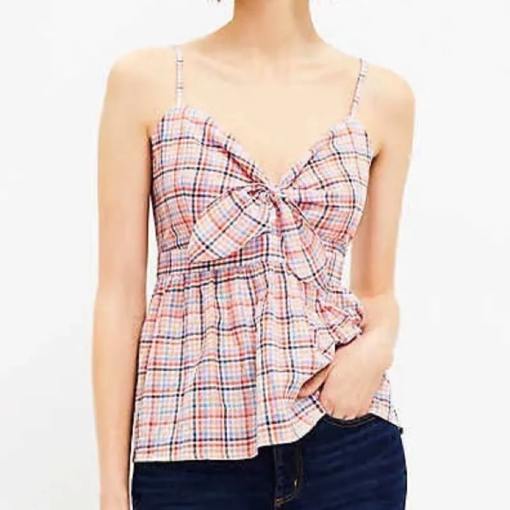 NWT LOFT Gingham Tie Front Cami in Solar Tangerine Pink Plaid Size XS Y2K NEW - Image 3