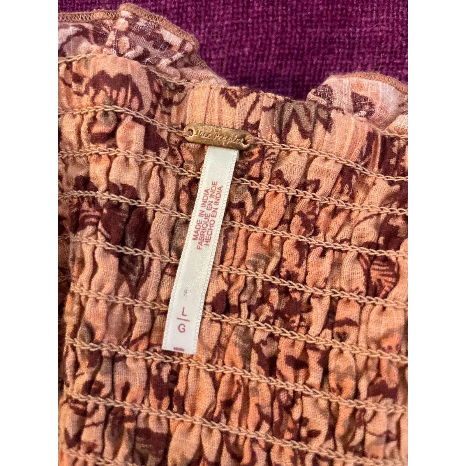 FREE PEOPLE Smock it to Me Mini Dress Puff Sleeve BOHO PRAIRIE FEMININE Size L - Image 4