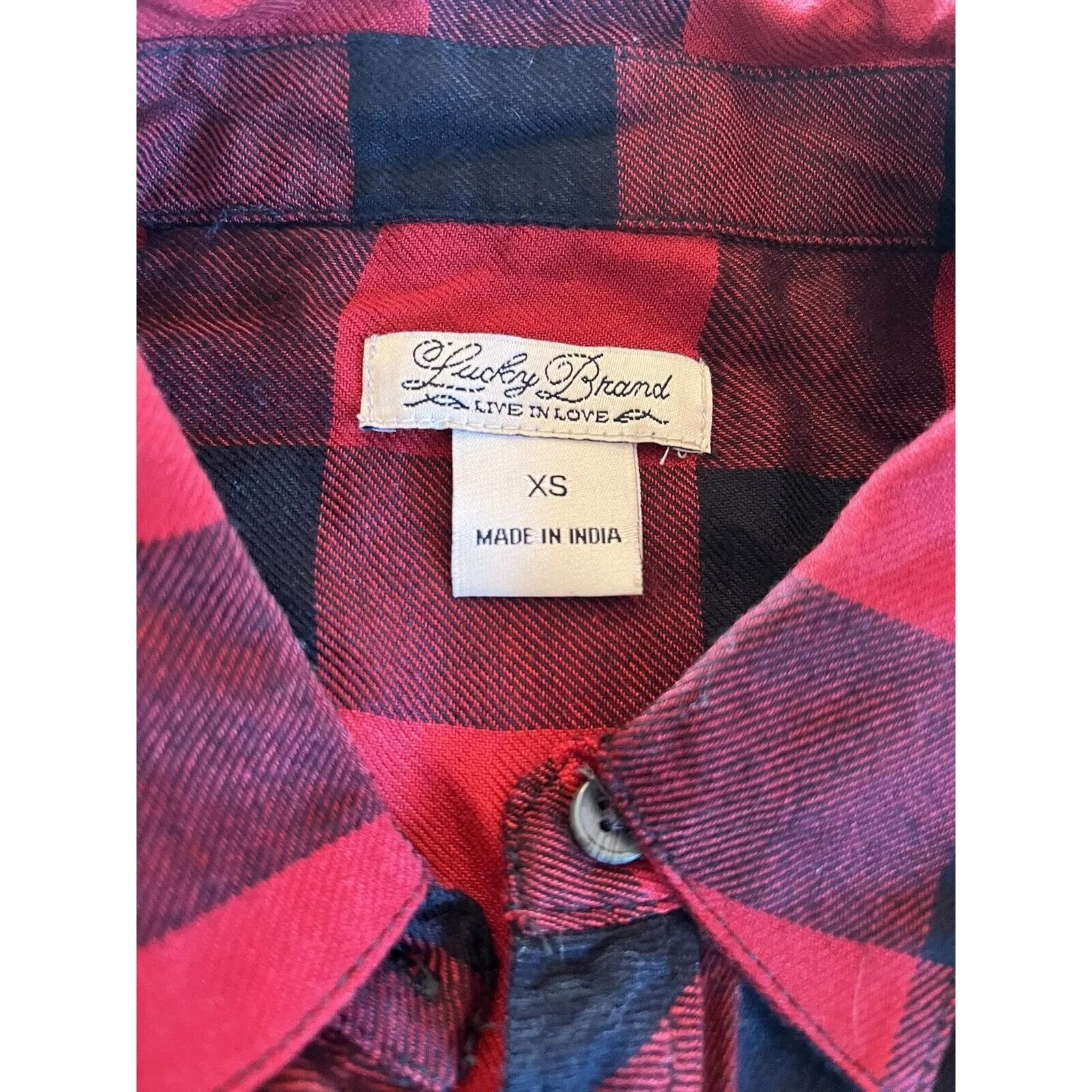 Lucky Brand Women Sz XS Top Red Plaid Button-Back Flannel Shirt Tab Sleeve - Image 3