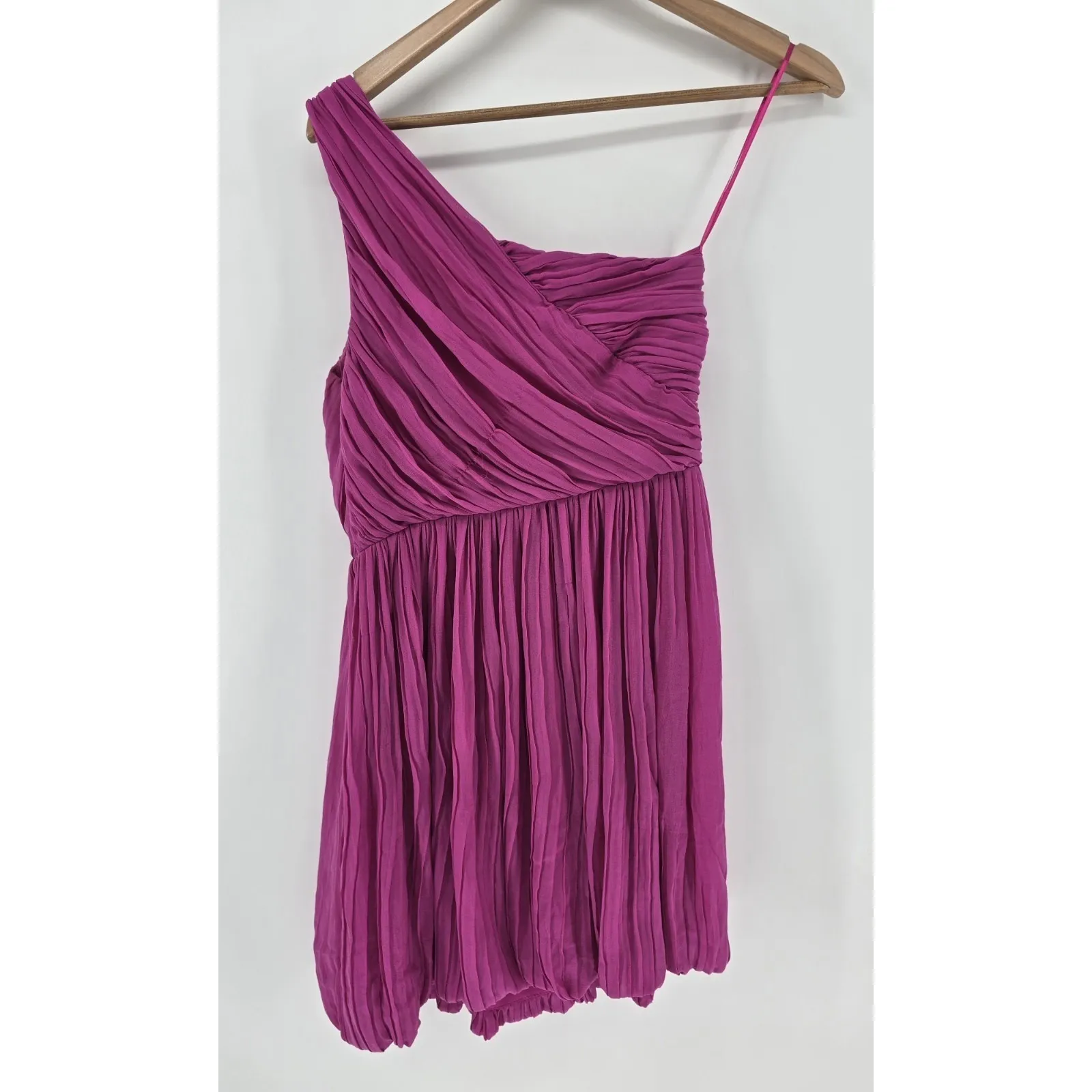 Theory Women Pink One-Shoulder Silk Pleated Mini Cocktail Georgette Dress Size 4 - Image 3