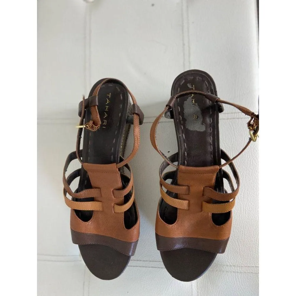 Tahari Jane Brown Leather Espadrille Platform Sandal Size 9.5 - Image 15