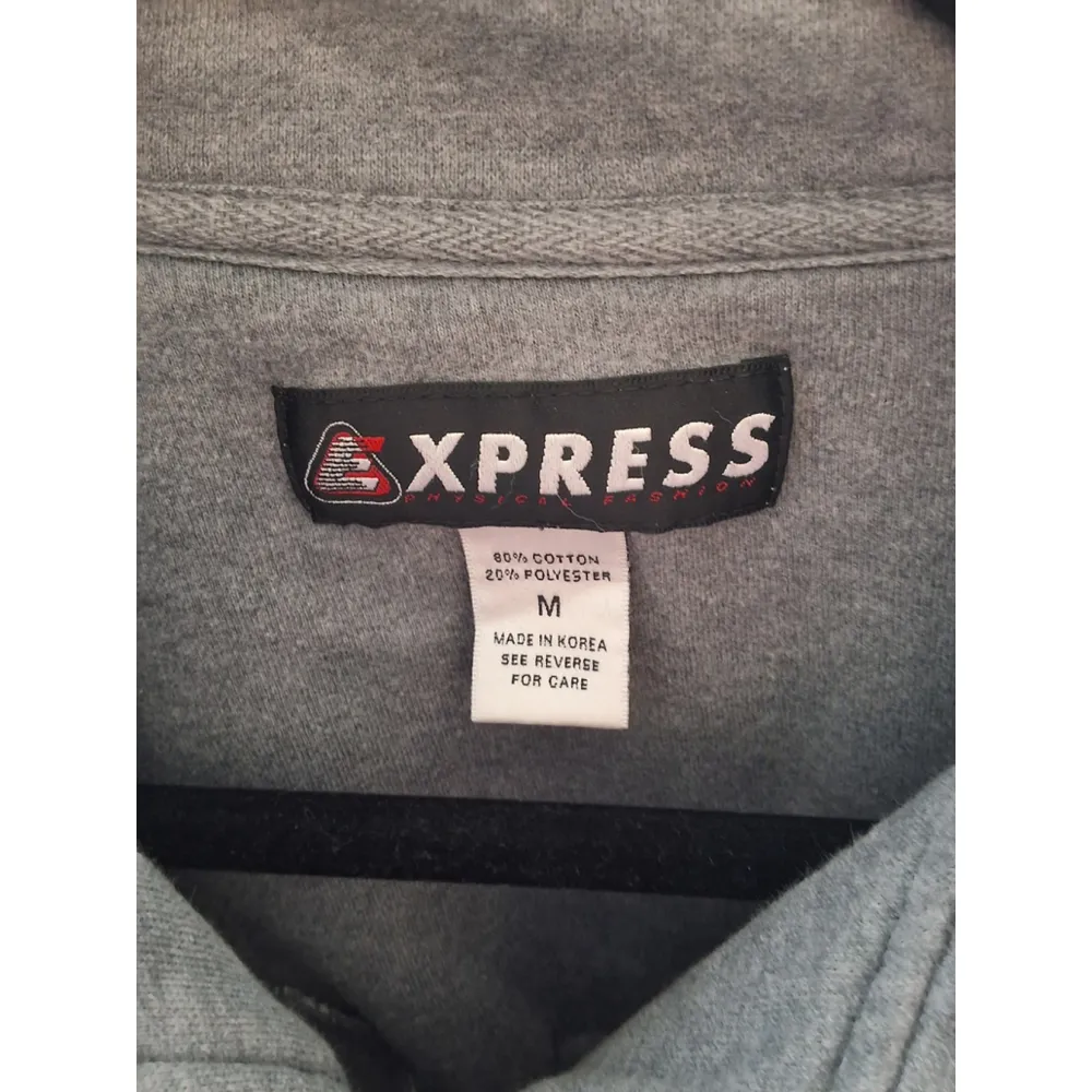 Vintage E XPRESS World Brand Quarter Zip Pullover Sweatshirt Gray Flags Size M - Image 3