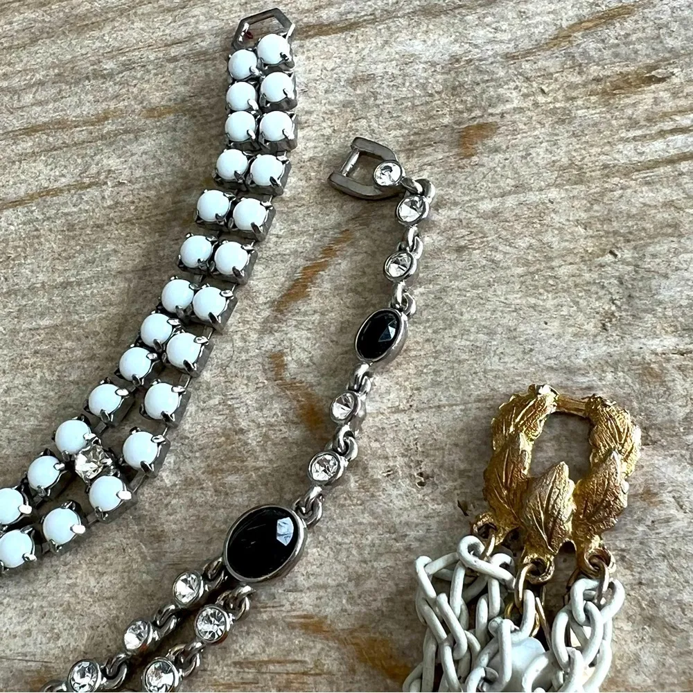 3 vintage bracelets chains white gold silver rhinestones - Image 4