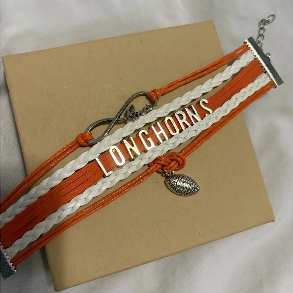 Orange and White Adjustable Texas Longhorns Bracelet - Image 2