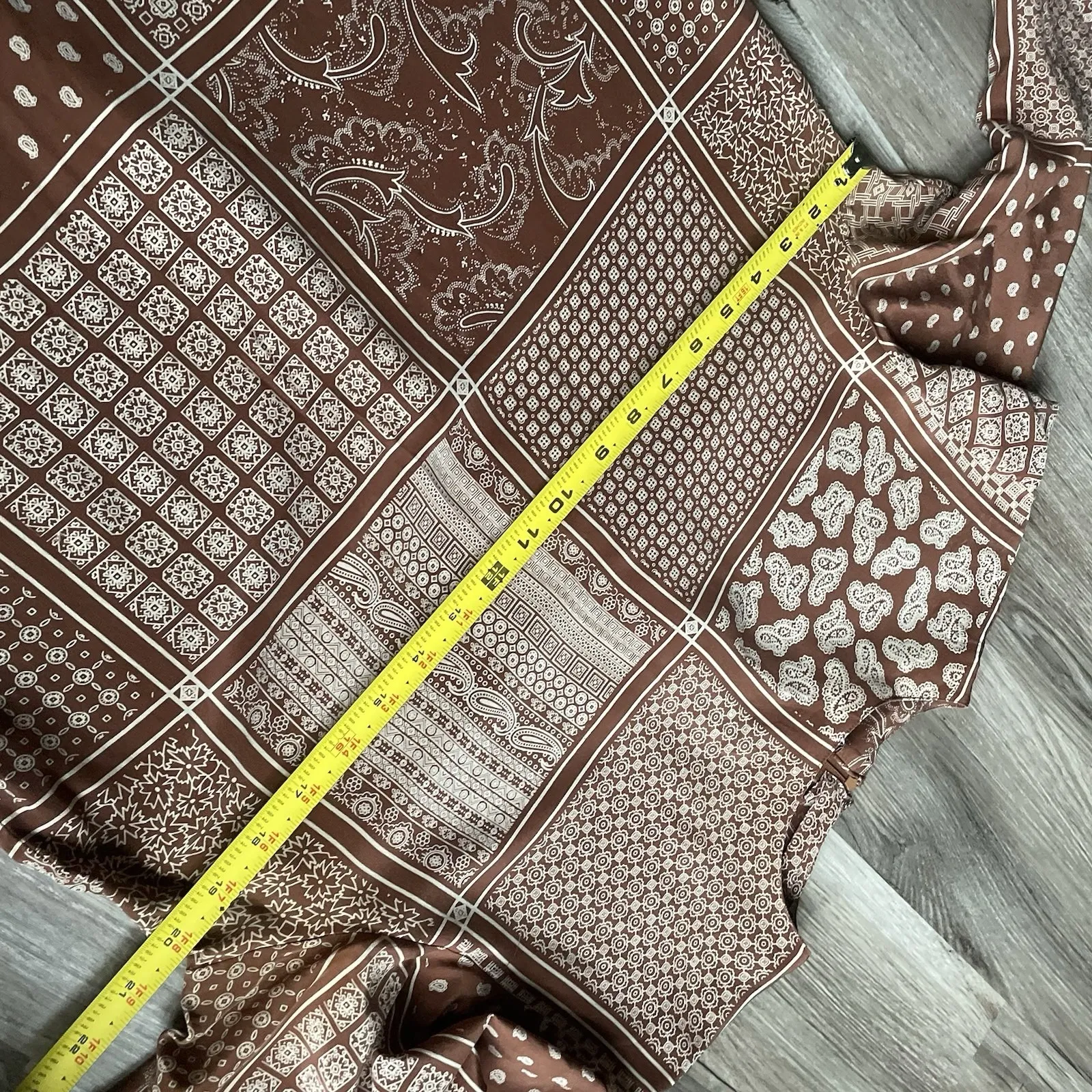 Vintage Caio Sport Womens Brown Paisley Mixed Media Western 100% Silk Blouse 12 - Image 4