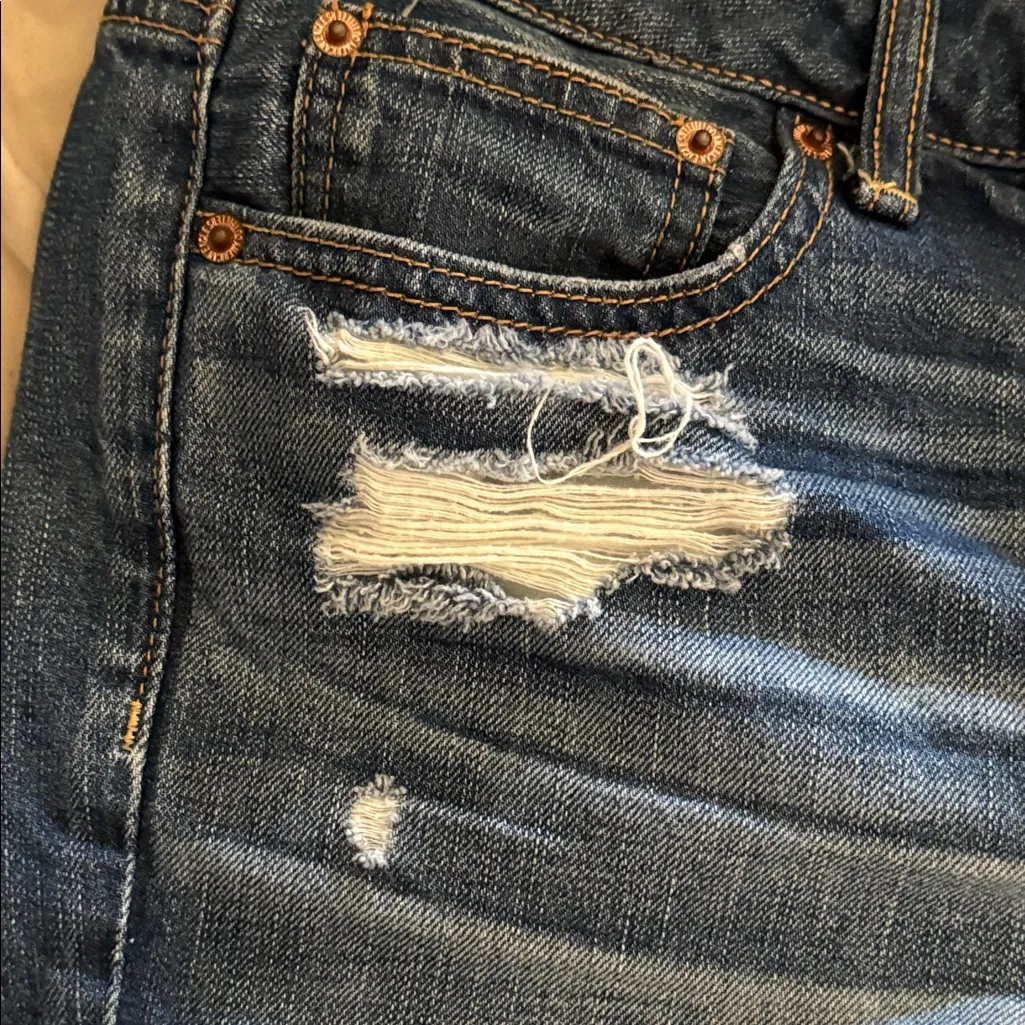 American Eagle Outfitters Distressed Dark Blue Jean Shorts - Image 8