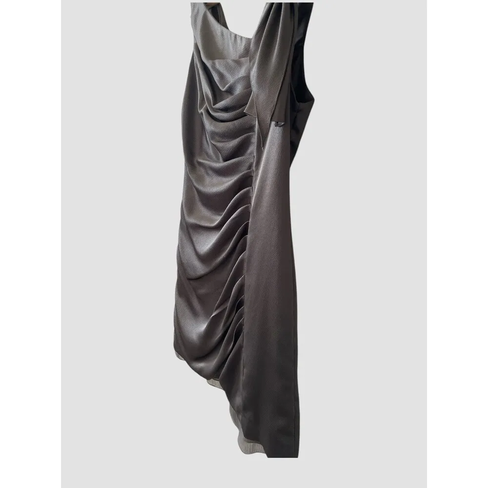 WHITE By VERA WANG Sheath Dress Gray Cocktail Bridesmaid Ruched Bow Zip Size 12 - Image 2