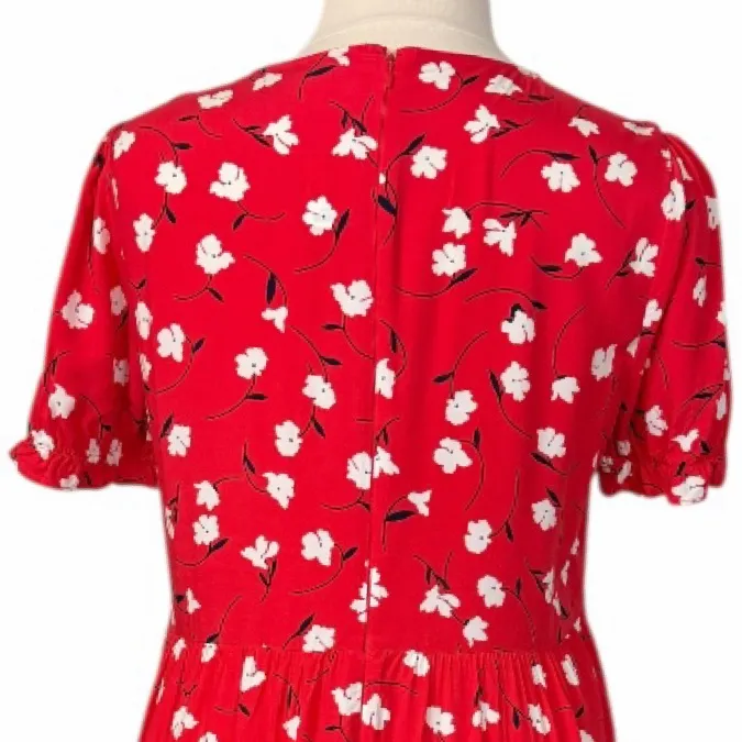 J.Crew Midi Dress Short Puff Sleeve Tiered Red Floral Women’s Size XL New NWT - Image 9