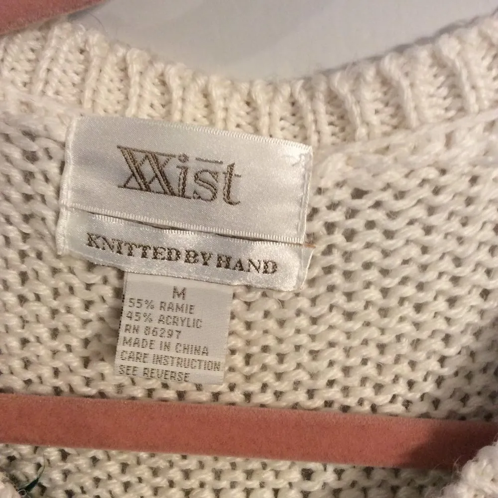 Vintage Hand knitted ugly christmas sweater Medium M trees house ornaments - Image 3