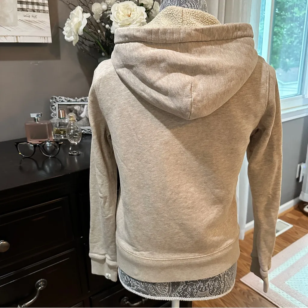 J.Crew Vintage Sherpa Lined Zip Hoodie Sweatshirt Beige Size Small - Image 8