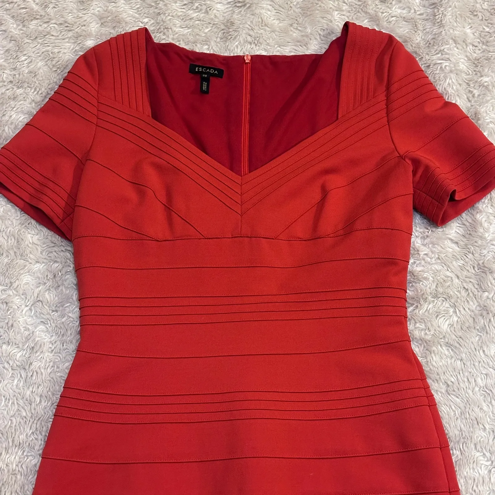 Escada Carmine Red Midi Bodycon Cocktail Dress Holiday Party Size M - Image 2