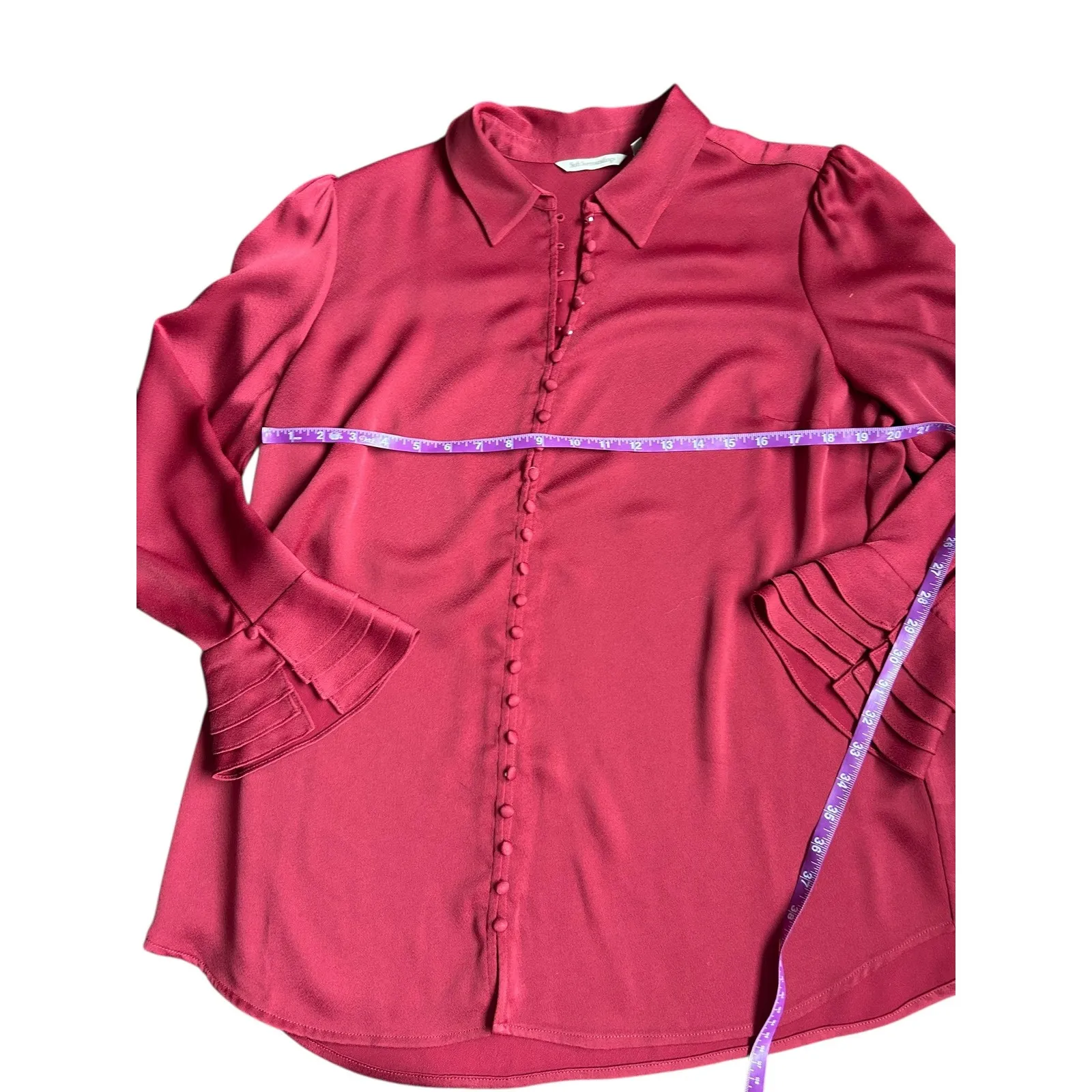 Soft Surroundings Sonnet Blouse Moroccan Red Button Front Pleated Cuff Size XL - Image 6