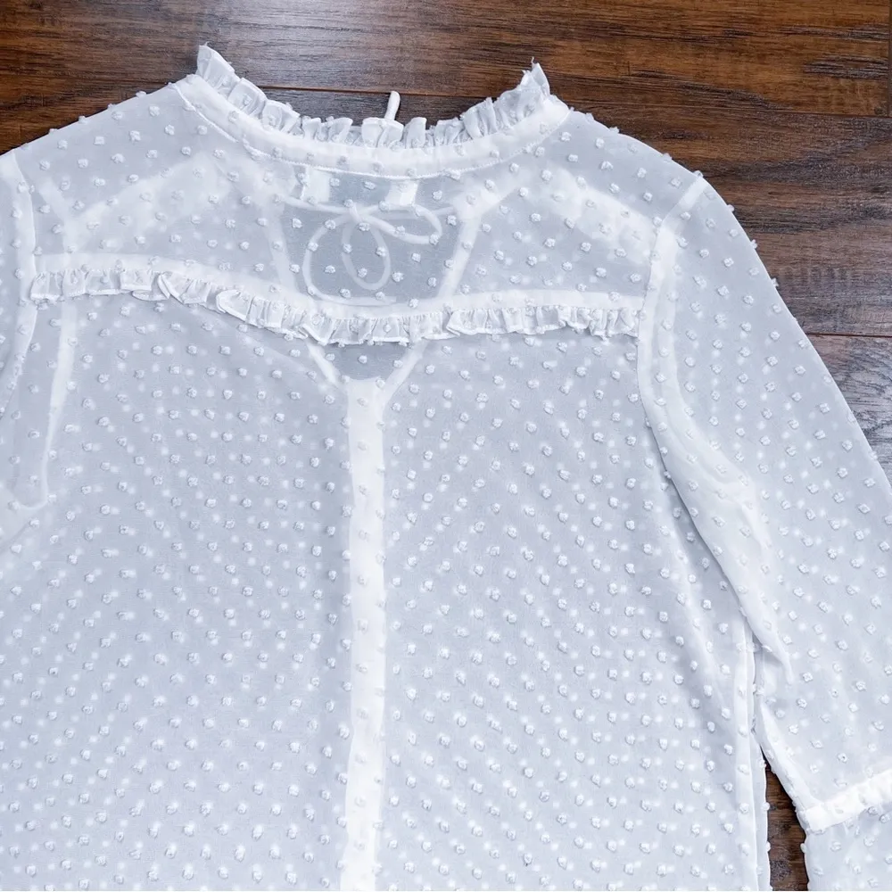 Auguste The Label • swiss dot blouse sheer white flowy bell sleeve tie neck Size 2 - Image 6