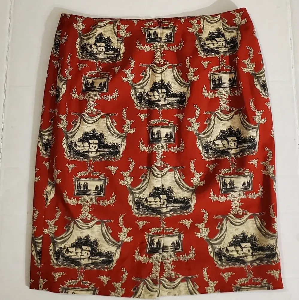🔥SALE🔥Talbots Red Toile English Country Scenic Skirt - Image 4
