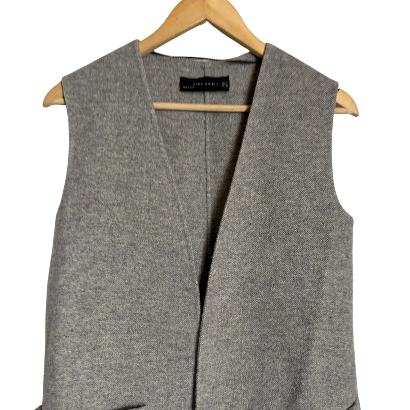 Zara Gray Sleeveless Wool Longline Patch Pocket Midi Duster Vest Small - Image 2