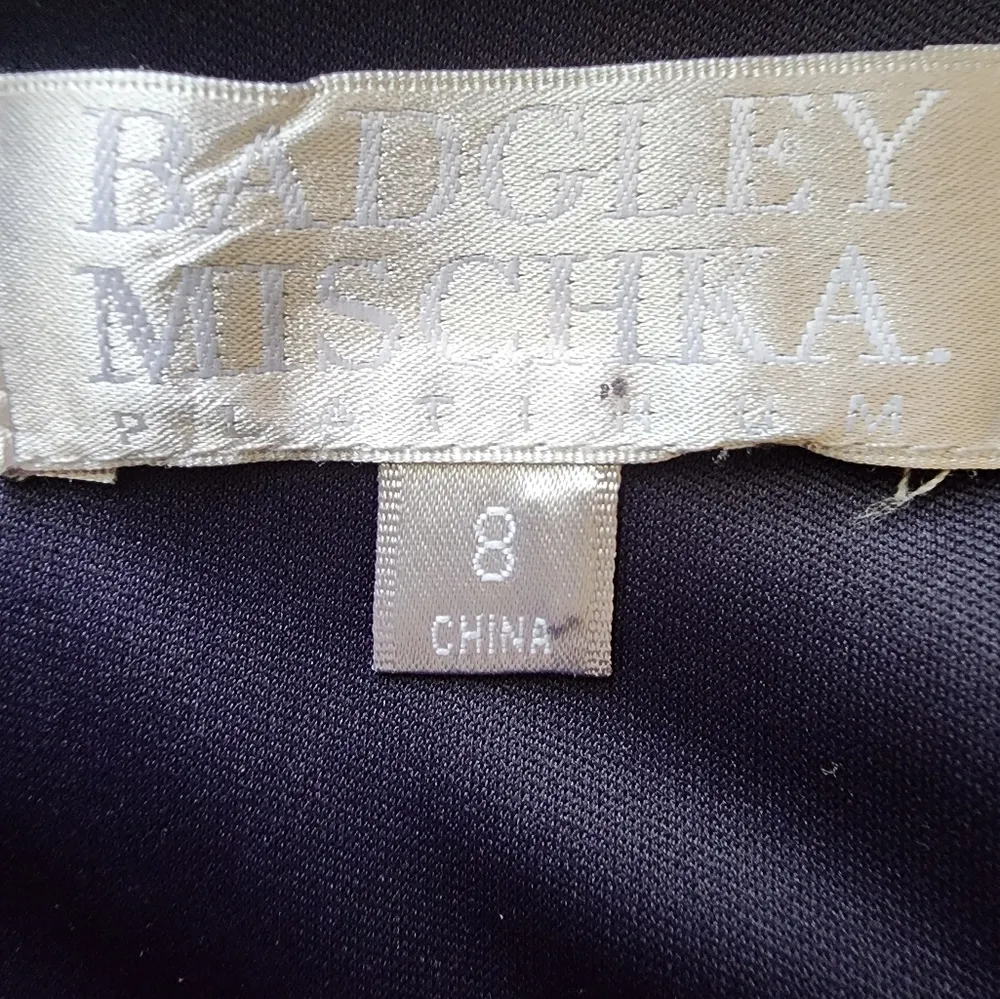 Badgley Mischka Cascade Scuba Ruffle Sleeve Sheath Dress Navy size 8 NWOT - Image 11