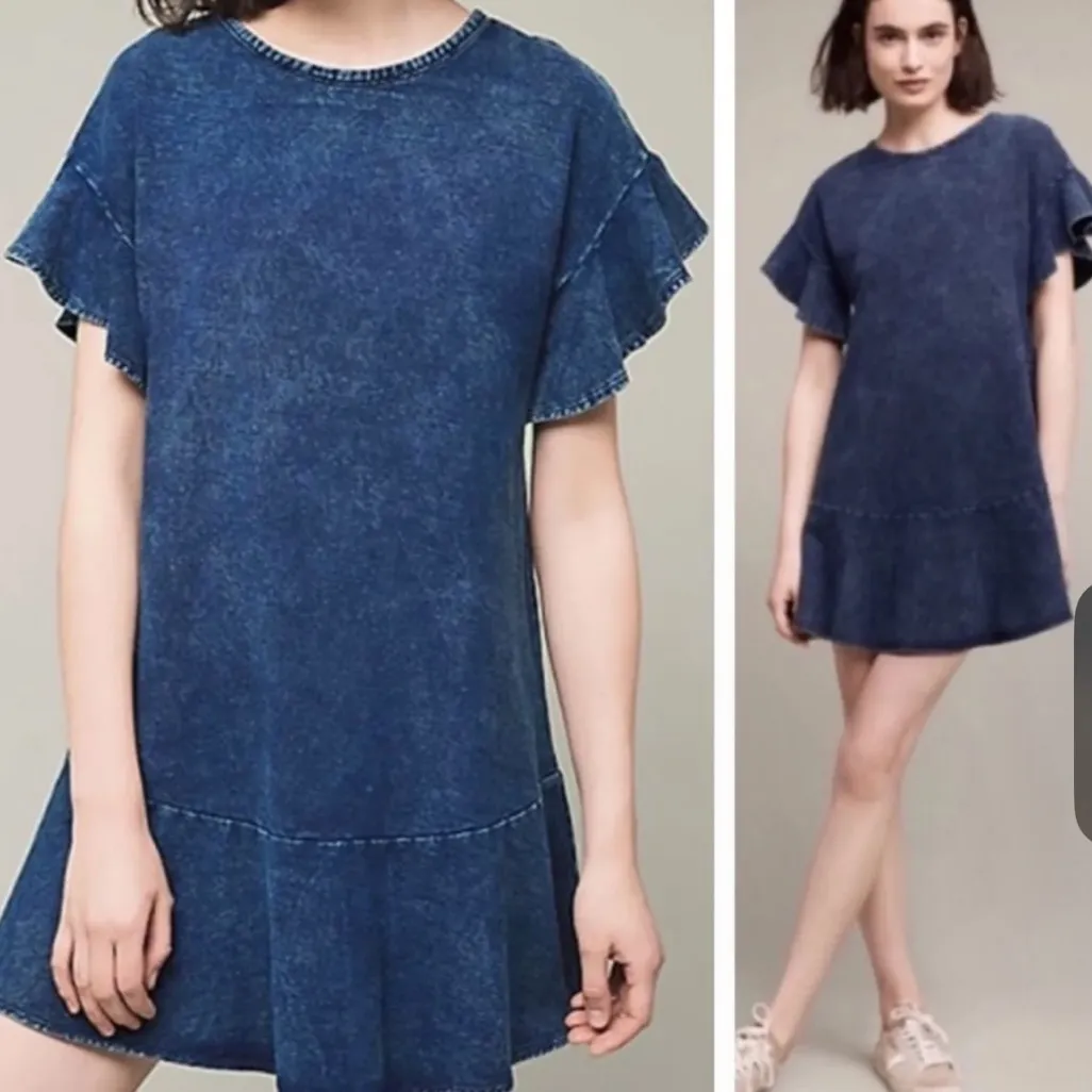 Anthropologie‎ Saturday Sunday Odette Flutter Sleeve Knit Dress Size XS Blue - Image 2