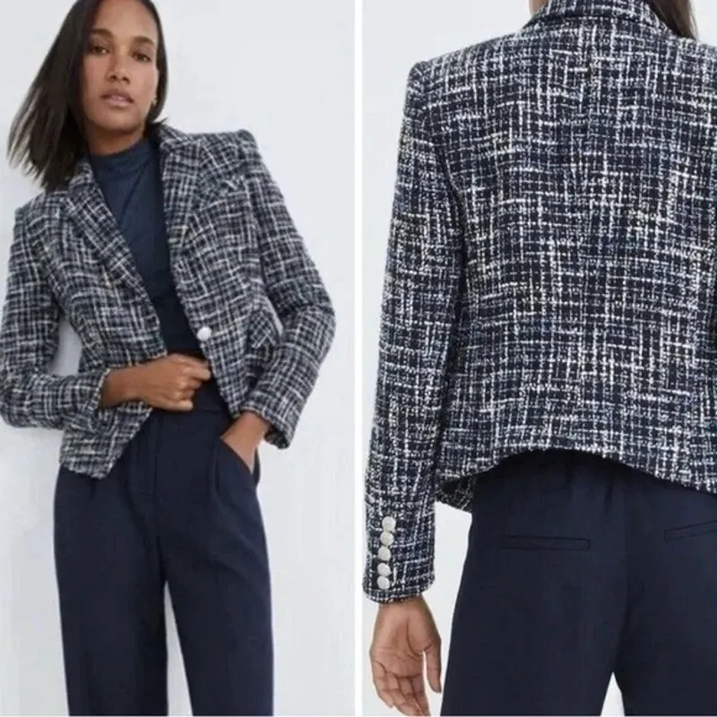 VERONICA BEARD Hosanna Dickey Jacket Blazer Navy Blue Tweed Size 00 - Image 2