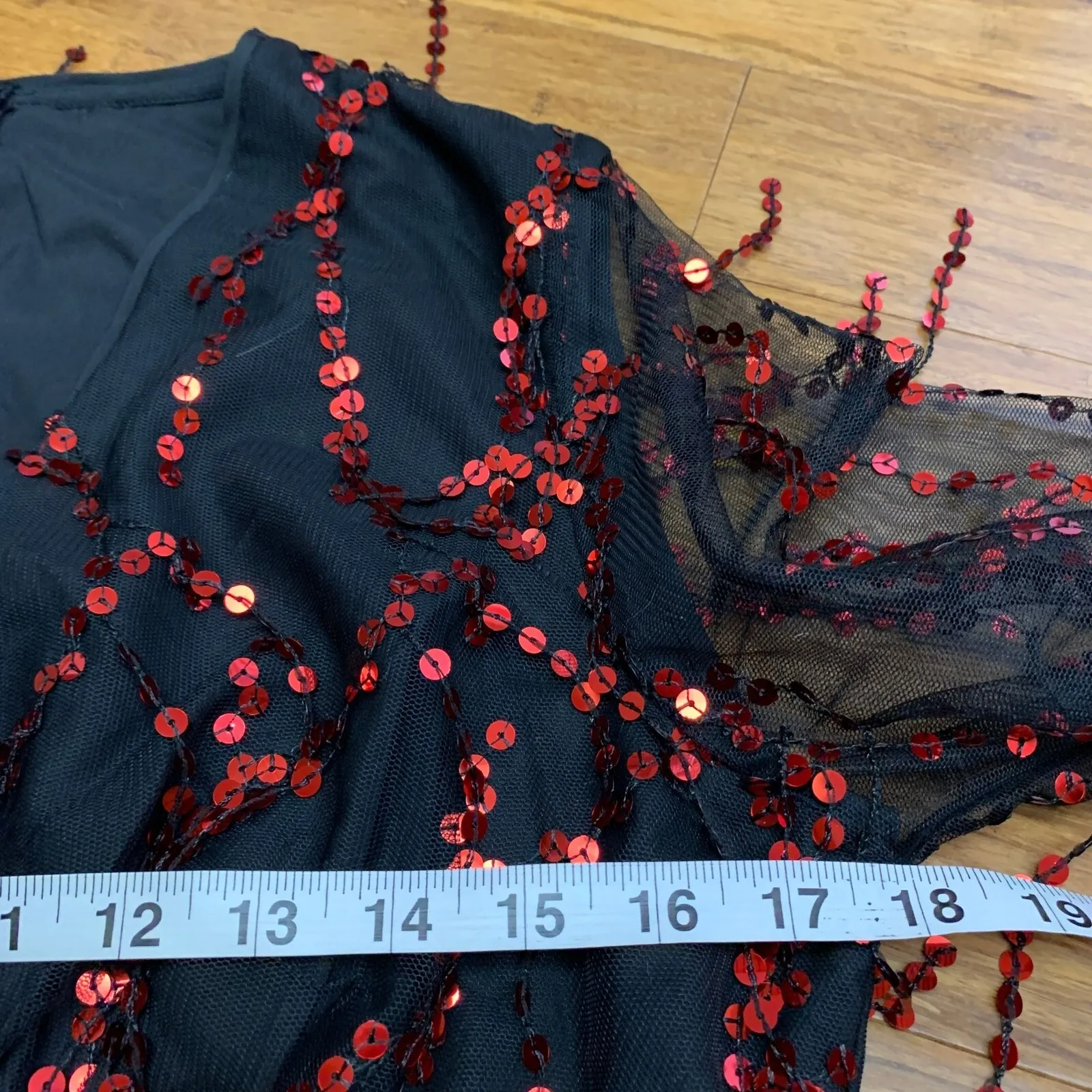 Cupshe Sequin Party Dress Women Size Large Black Red Long Sleeve Mini Mesh Tulle - Image 7