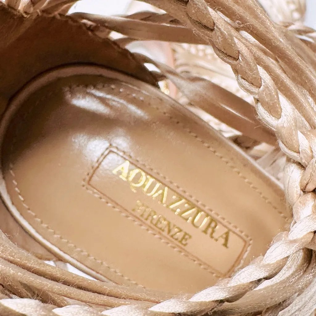 Aquazzura Goddess Braided Blush Pink Nude Satin Strappy Sandal Heel Shoes 39.5 Size 8.5 - Image 9