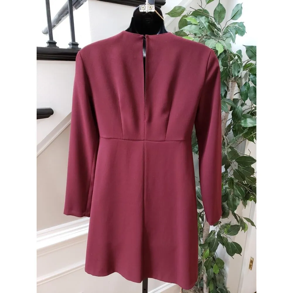 Zara Women's Maroon Polyester Round Neck Long Sleeve Knee Length Dress Size XS - Image 5