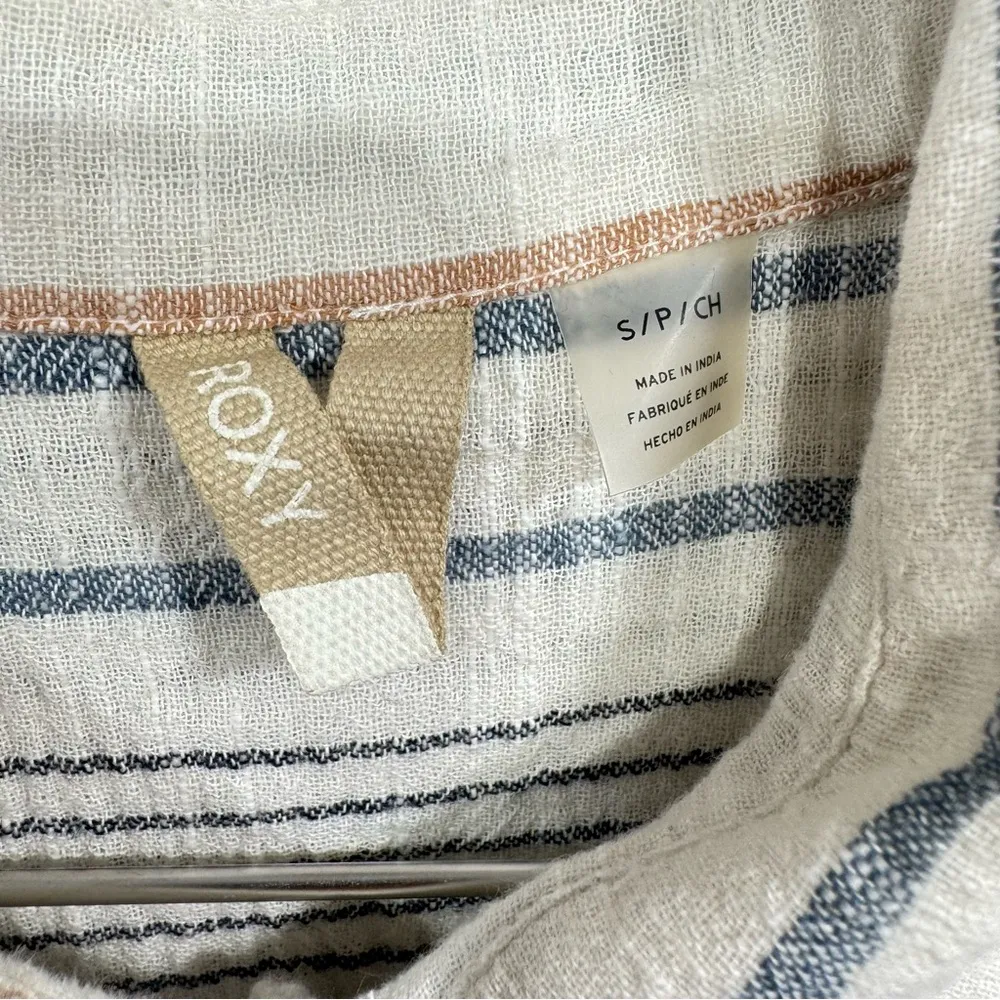 Roxy Gauzy Striped Shirt Dress with Belt 100% Lightweight Cotton Button Front - Image 5