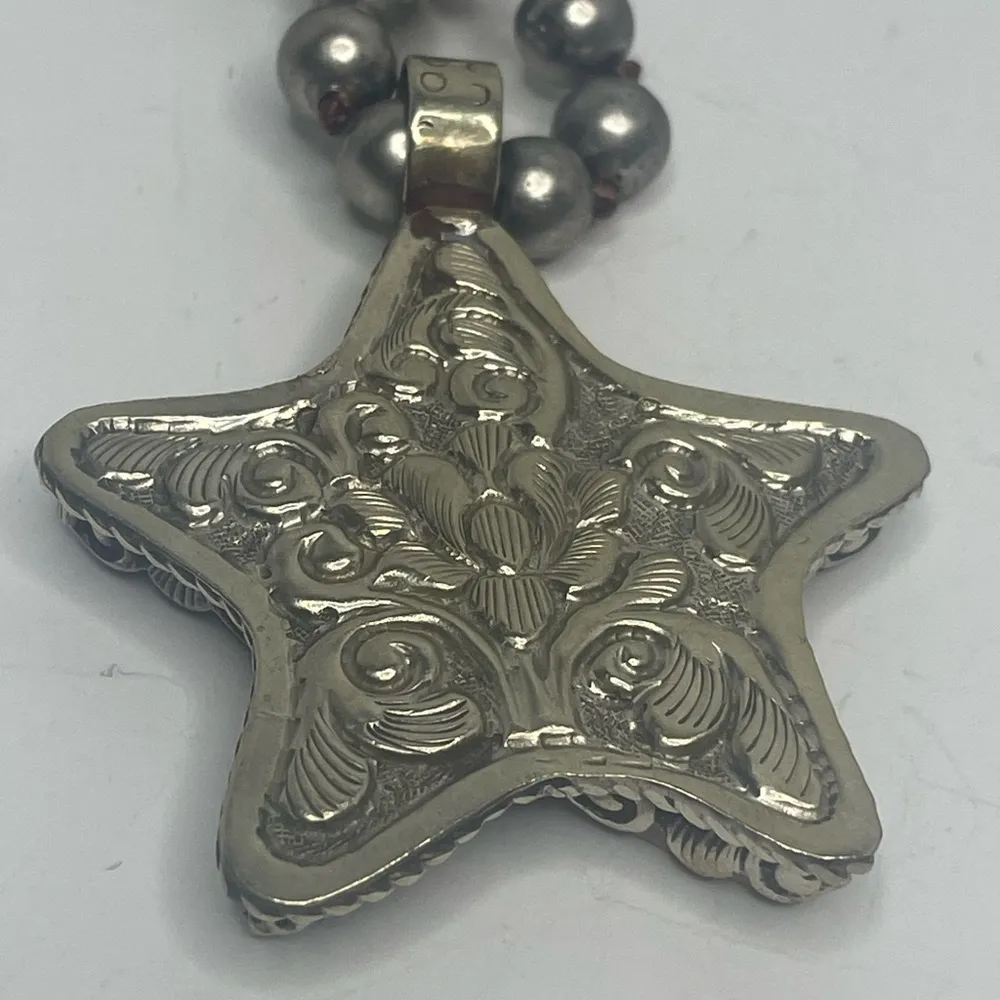 Bumblebee Jasper Star Pendant on a Faux Navajo Pearl Necklace - Image 2