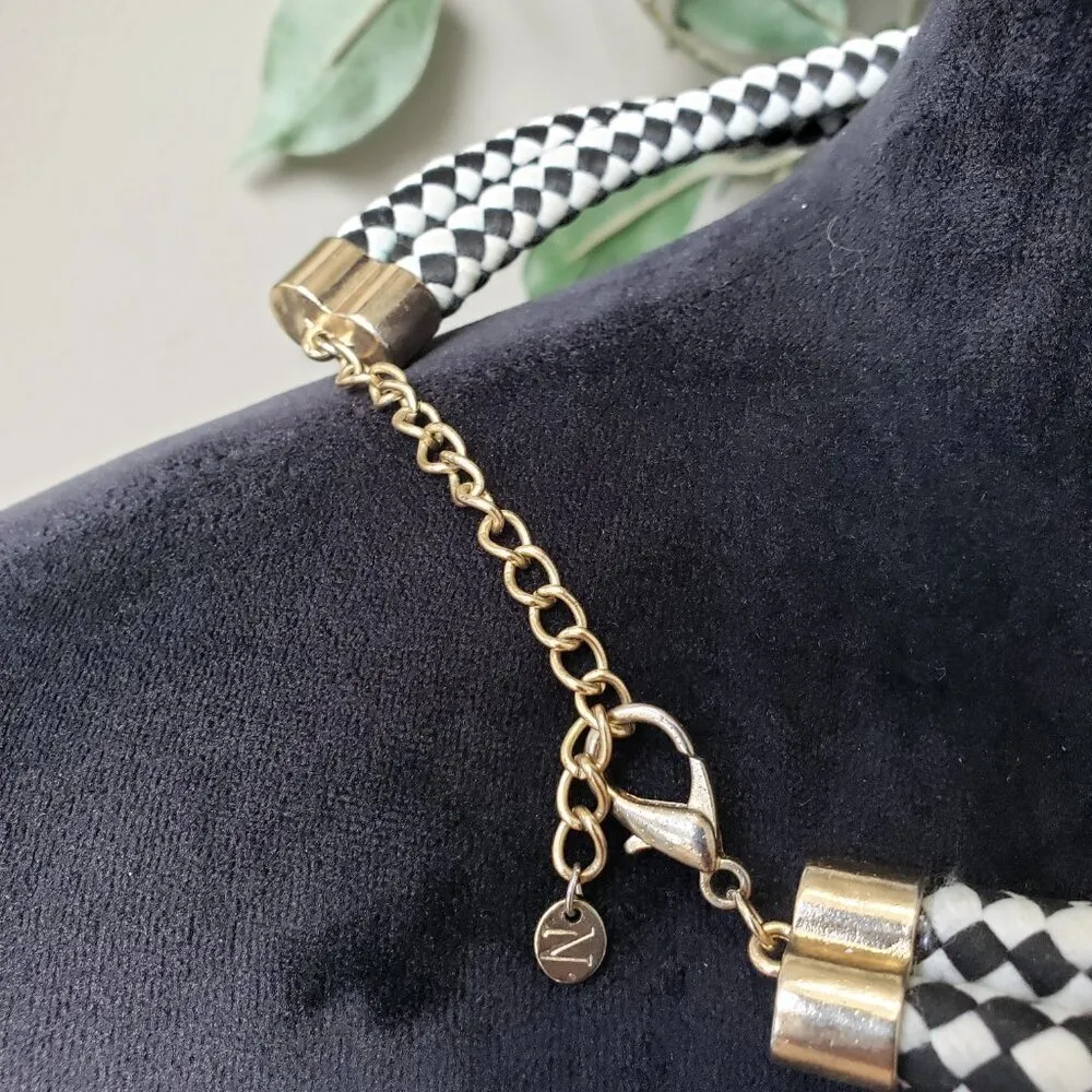 Womens White Black Leather Brass Two Layered Choker Necklace with Lobster Clasp - Image 6