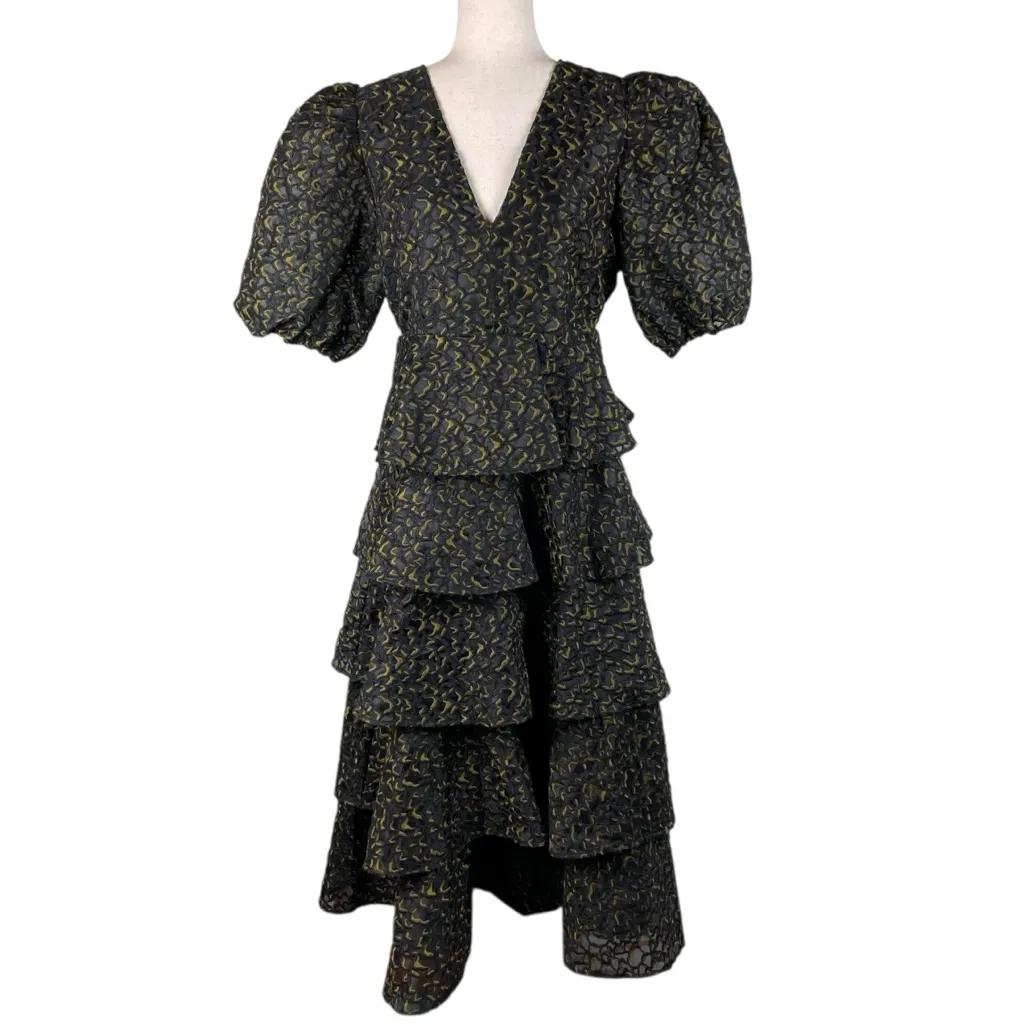 Marie Oliver Women's Everly Ruffled Organza Midi Dress Size 8 Black Jacquard - Image 2