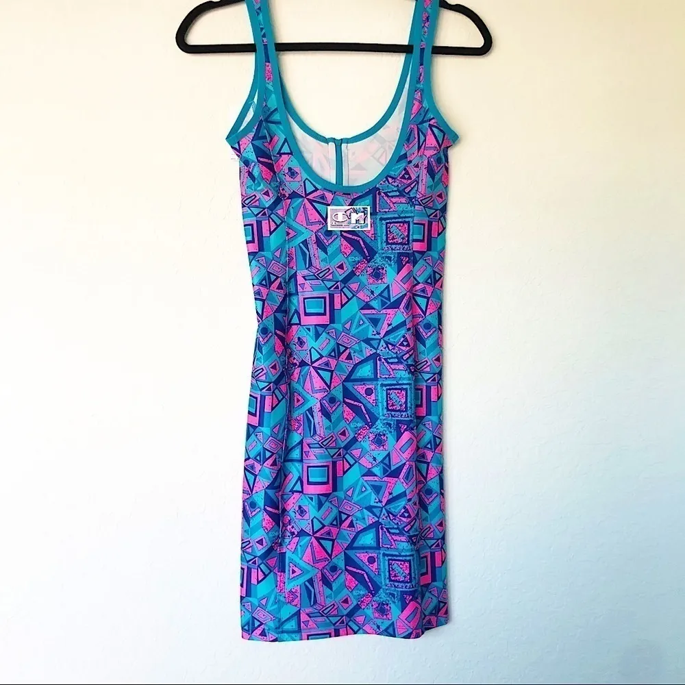 Champion Womens MTV Bodycon Dress MultiColor Small‎ Geometric Mini 90’s vibe - Image 3