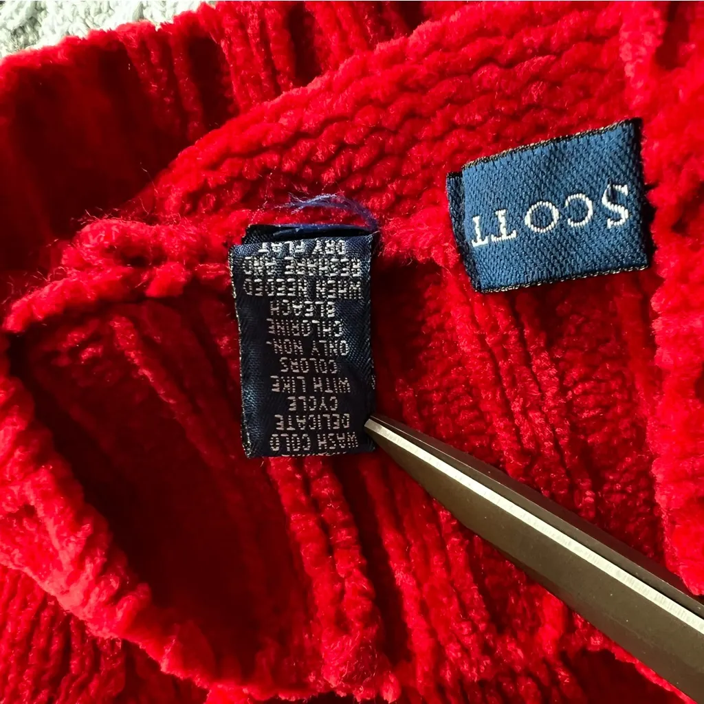 Vintage Karen Scott Chenille Sweater Womens PS Petite Small Red Mock Neck Shirt - Image 4