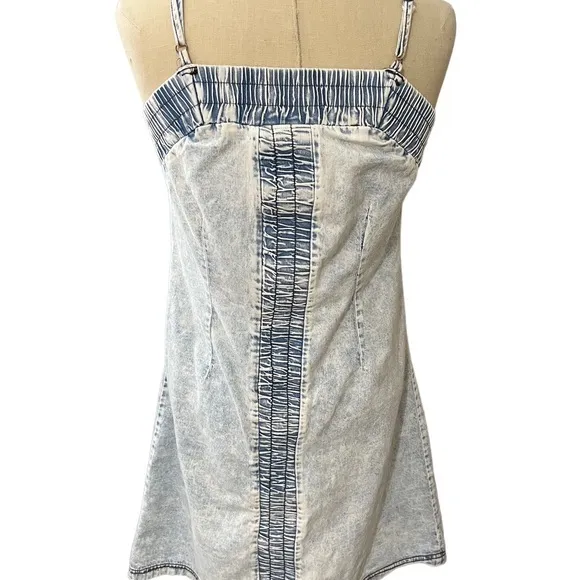 POL  Washed‎ Denim Button Front Spaghetti Strap Dress Size M - Image 2