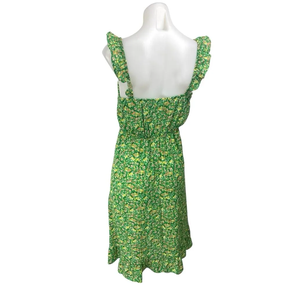 Jessica Simpson Green Floral Sleeveless Ruffle Cami Midi A-Line Tank Dress Sz XS - Image 2