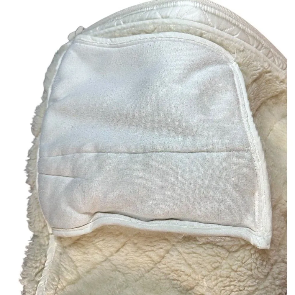 Athleta Womens Quilted Jacket Ivory Sherpa Faux Fur Trim Pockets Full Zip Sz XL - Image 4