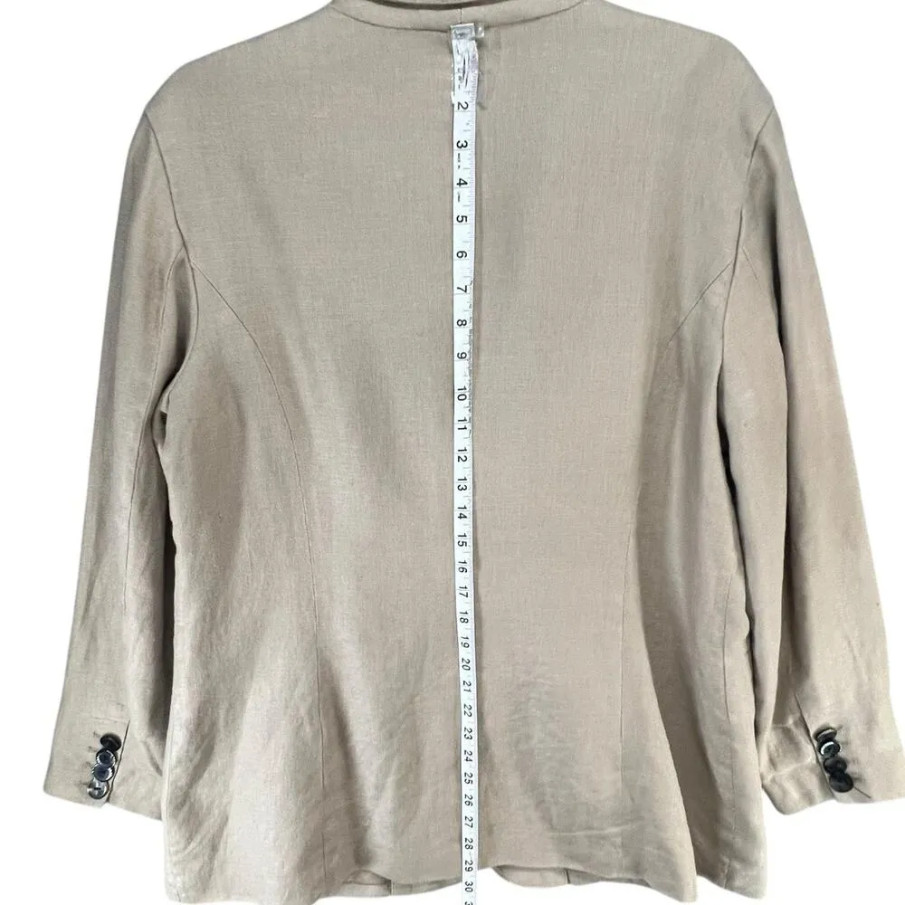 Coldwater Creek Blazer Womens L Tan Linen Two Button Classic Minimalist Career - Image 8