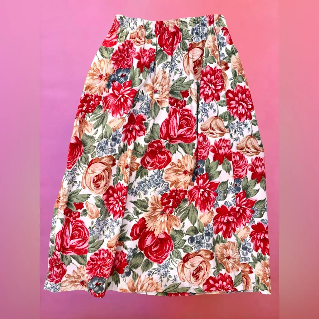 Vintage 1980s Russ Corduroy Light Pink Floral A - Image 2