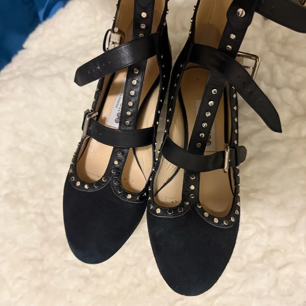 Jimmy Choo 65mm Hartley Black Studded Accents Suede Bootie Pumps EU37 - Image 7