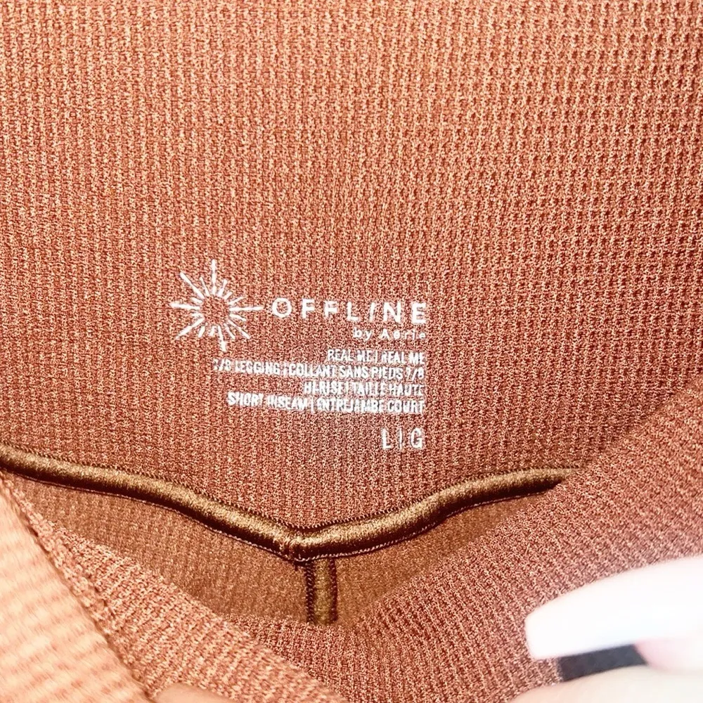 Aerie Real Me Waffle Knit Crossover Short Inseam 7/8 Brown Leggings - Image 5